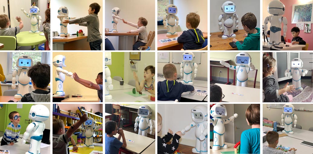 qtrobot in action with children at home and in educational sessions