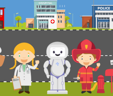 In the units of the community helpers curriculum, QTrobot supports children to learn the names of the people in the community, their work place, cars, role, and how to interact with them.